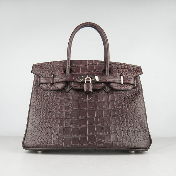 Replica Hermes Birkin 30cm Crocodile Veins Bag Dark Coffee 6088 On Sale - Click Image to Close